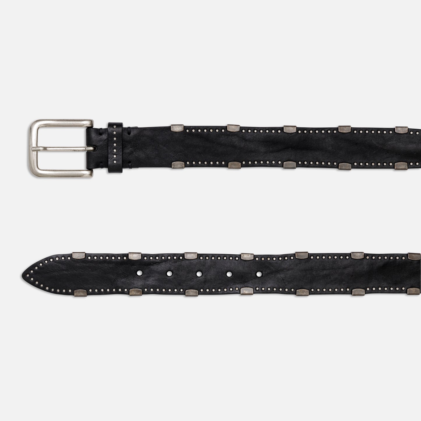WASHED DOUGLAS BLACK LEATHER BELTS WITH STUDS AND MATT SILVER BUCKLE H 3,5cm