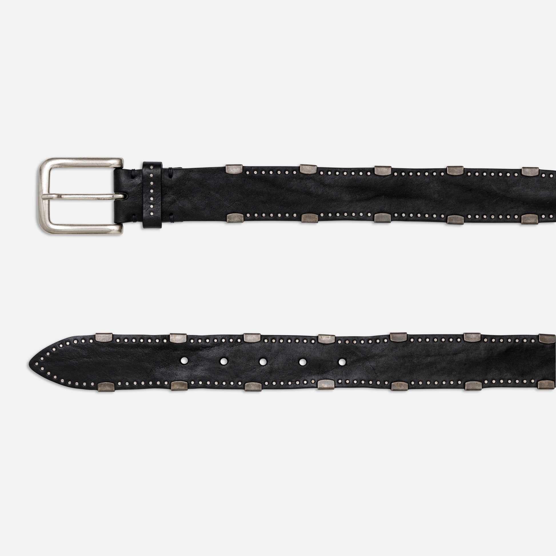 WASHED DOUGLAS BLACK LEATHER BELTS WITH STUDS AND MATT SILVER BUCKLE  H 3,5cm