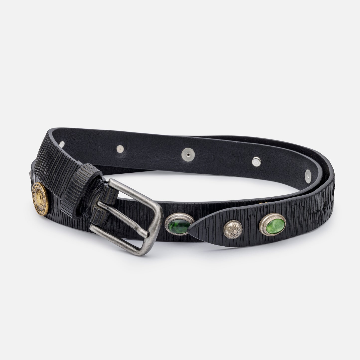 BLADE LUX LEATHER BELTS BLACK WITH STUDS AND ENGLISH SILVER BUCKLE H 2,5 cm