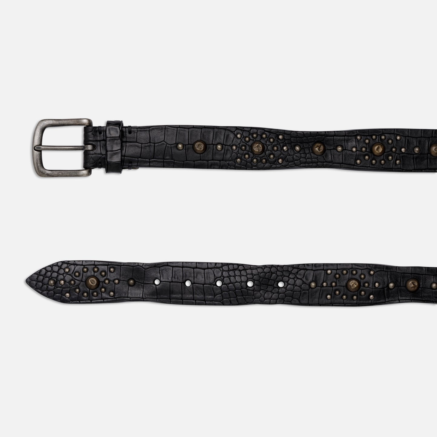 HIMALAYA BLACK LEATHER BELTS WITH STUDS AND ENGLISH SILVER BUCKLE H 3,5cm