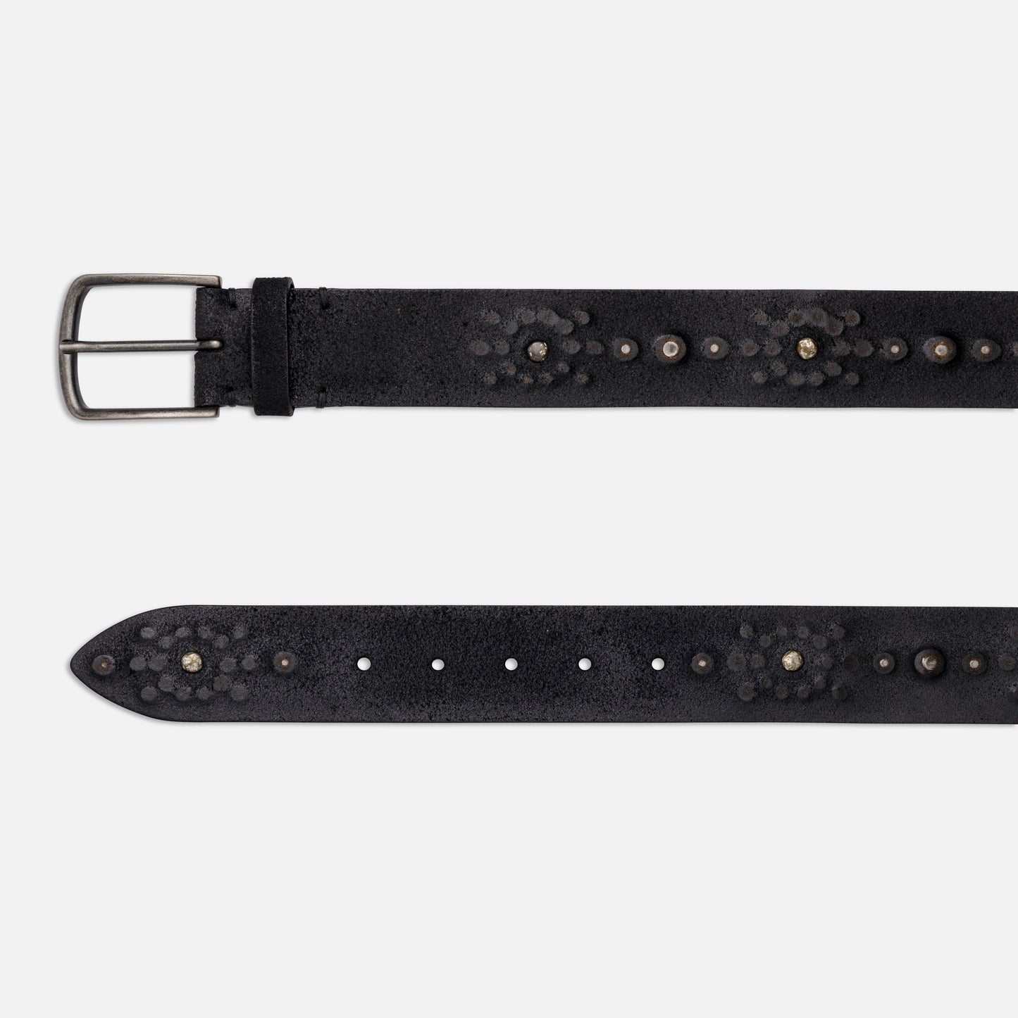 BLACK VINTAGE LEATHER BELTS WITH STUDS AND ENGLISH SILVER BUCKLE H 4 cm