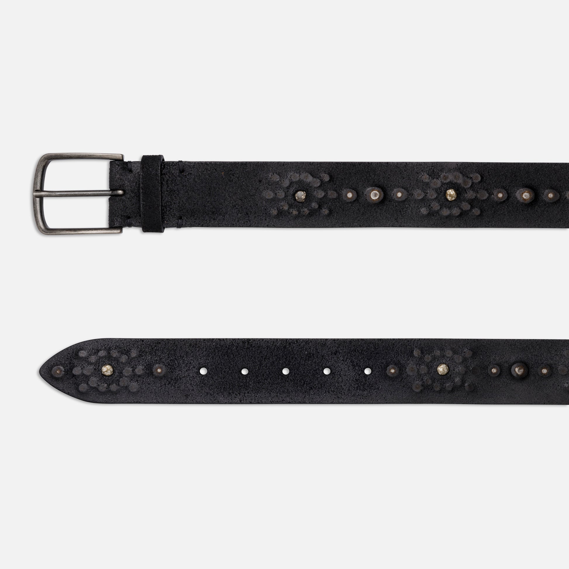 BLACK VINTAGE LEATHER BELTS WITH STUDS AND ENGLISH SILVER BUCKLE  H 4 cm