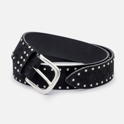 BLACK ALASKA LEATHER BELTS WITH STUDS AND SILVER BUCKLE H 4 cm