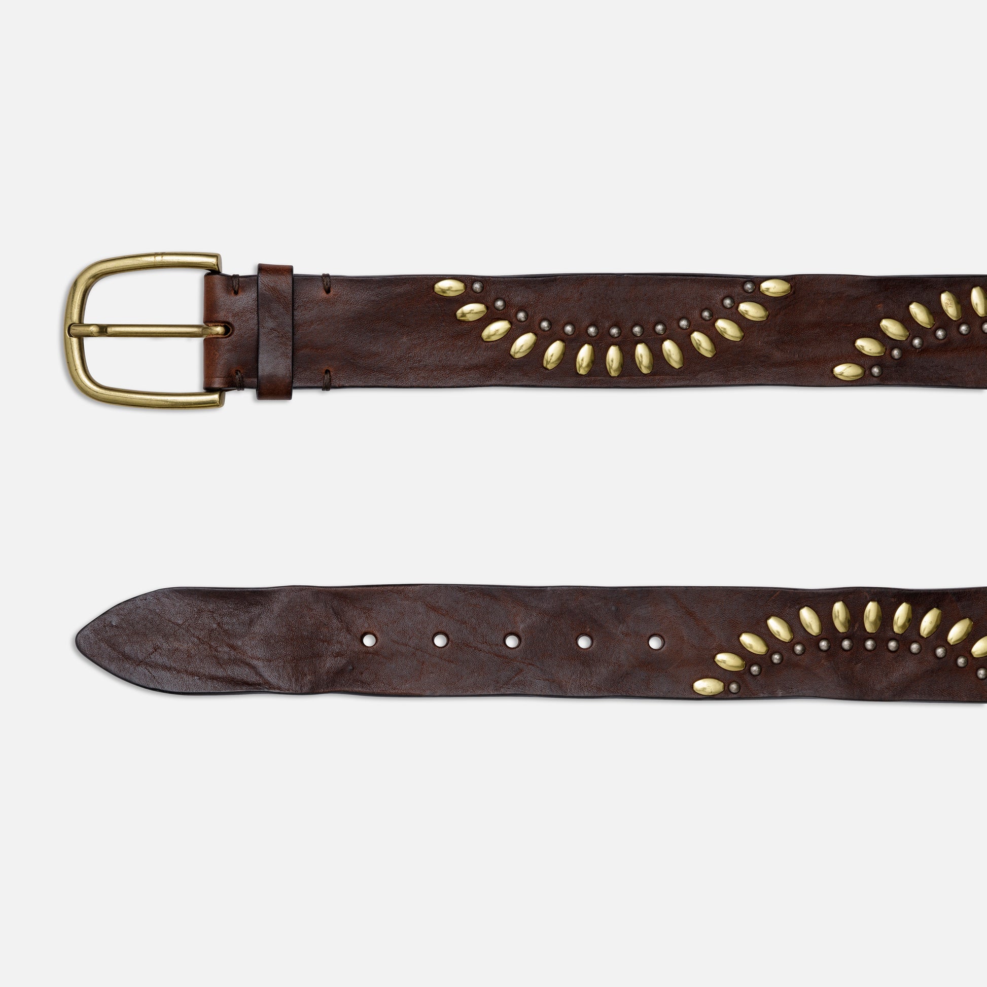 VINTAGE ESPRESSO LEATHER BELTS WITH STUDS AND BRASS BUCKLE  H 4cm