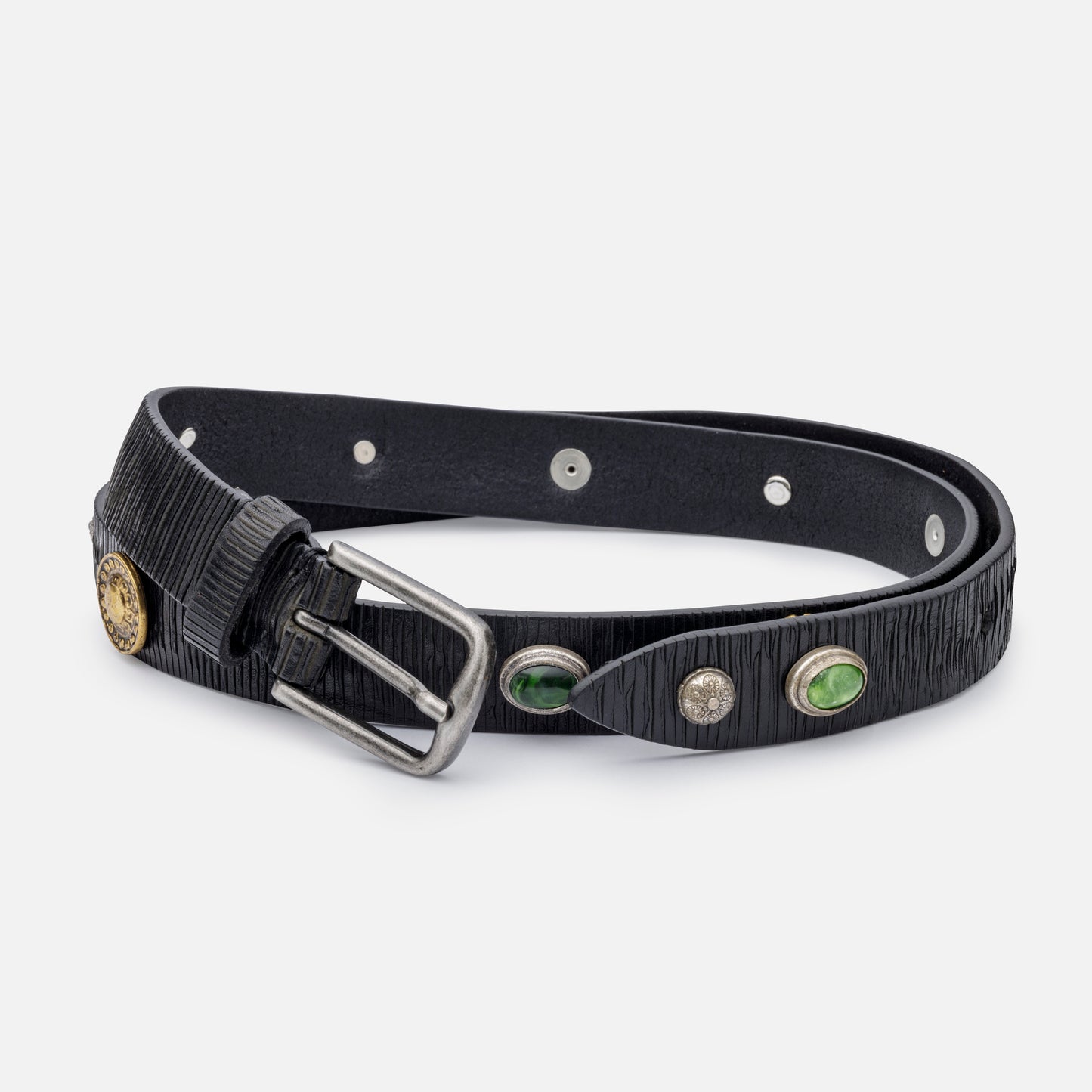 BLADE LUX LEATHER BELTS BLACK WITH STUDS AND ENGLISH SILVER BUCKLE  H 2,5 cm