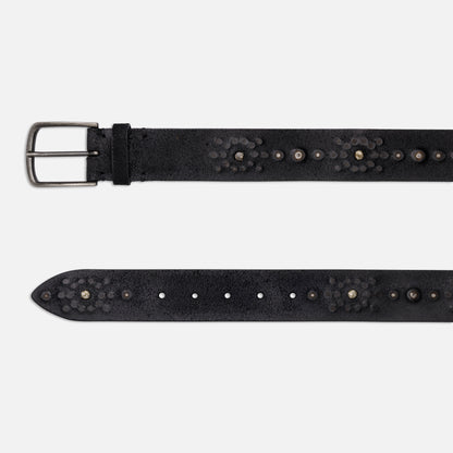 BLACK VINTAGE LEATHER BELTS WITH STUDS AND ENGLISH SILVER BUCKLE  H 4 cm