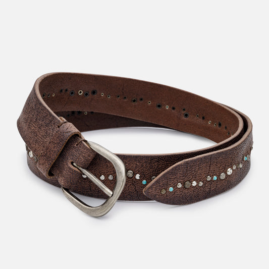 BREIL ESPRESSO LEATHER BELTS WITH STUDS AND OLD NIKEL BUCKLE