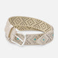 VINTAGE LEATHER OFF WHITE BELTS WITH STUDS WITH ENGLISH SILVER BUCKLE  H 3,5cm