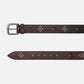 VINTAGE ESPRESSO LEATHER BELTS WITH STUDS AND BLACKED SILVER BUCKLE  H 3,5cm
